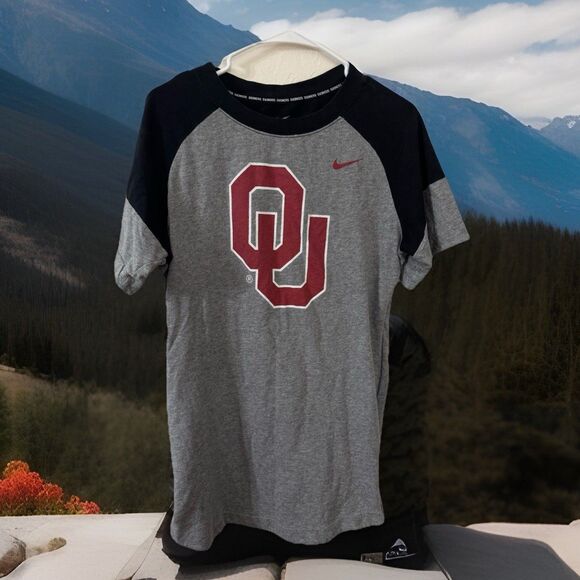 Nike‎ Oklahoma Sooners University OU Shirt Mens M Gray Logo Graphic W Side Zip - Picture 1 of 6